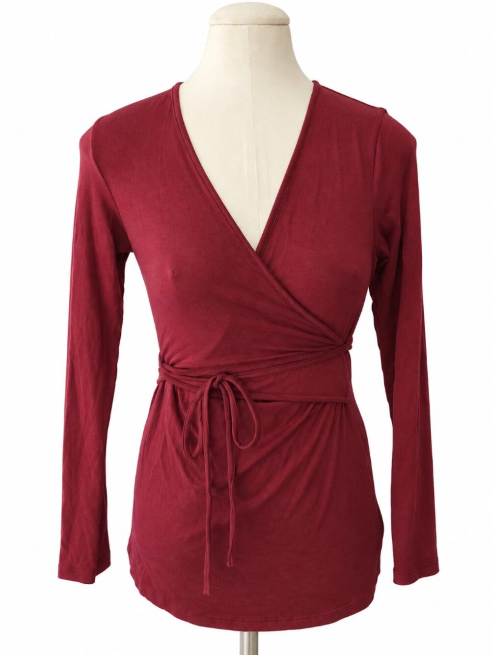 Boob Design Burgundy Wrap Maternity Nursing Top Long Sleeve Tie Waist Size Small